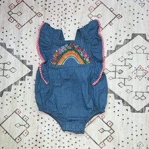 Mud Pie embroidered denim bubble romper
